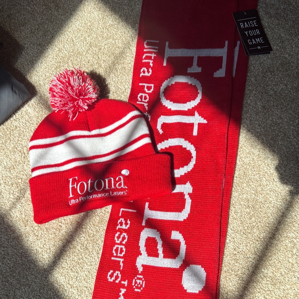 Fotona Red and White Beanie and Scarf Set